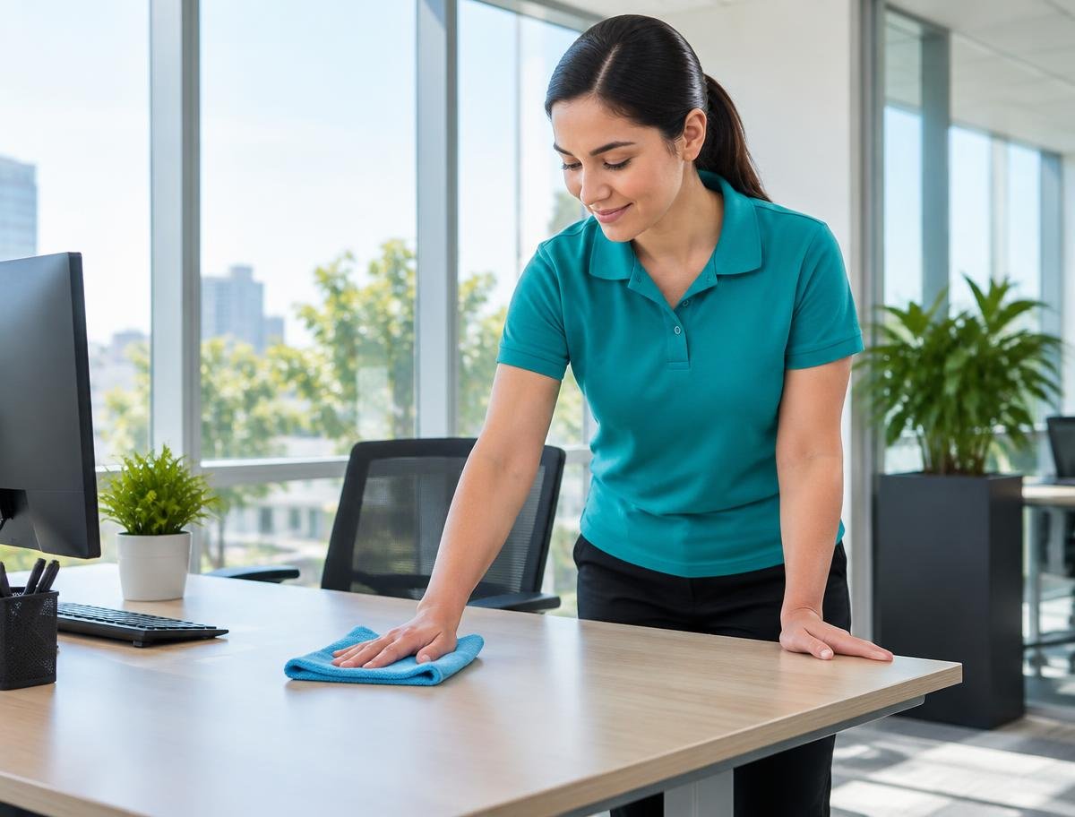 Professional cleaning an office